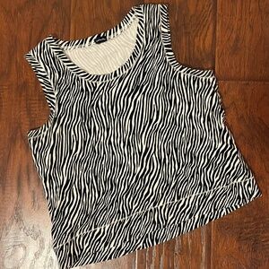 Rafaella Women's Zebra Animal Print Cotton Crew Neck Sleeveless Tank Top